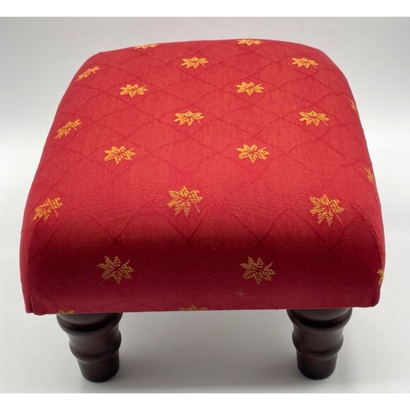 Madura Custom Made Brocade Fabric Padded Foot Stool Red & Gold Accent Piece - Picture 5 of 13